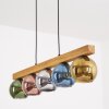 Koyoto houten balk hanglamp voor eettafel met kleurrijke glazen bollen, 5-lichts