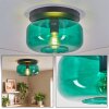 Retro ronde plafondlamp Boza met groene glazen kap, diameter 28 cm, ronde vorm
