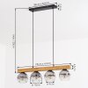 Ripoll houten balk hanglamp met geribbelde glazen bollen, 4-lichts, 75 cm