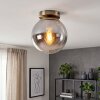 Vintage Plafondlamp Gastor met ronde rookglazen bol, ø 20 cm, E27, in oud messing