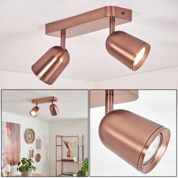 Moderne LED Plafondspot Lemak met twee bronzen, draaibare en zwenkbare lichtkoppen