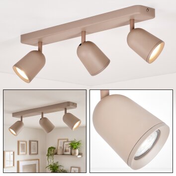 LED-plafondspot Lemak met drie draaibare en zwenkbare armatuurkoppen, beige