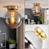 Vintage Kogel-plafondlamp Gastor met ronde rookglazen bol ø 20 cm