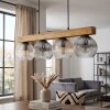 Eettafel-hanglamp Ripoll met houten balk, 4 bollen, verstelbaar bij montage, lengte 75 cm