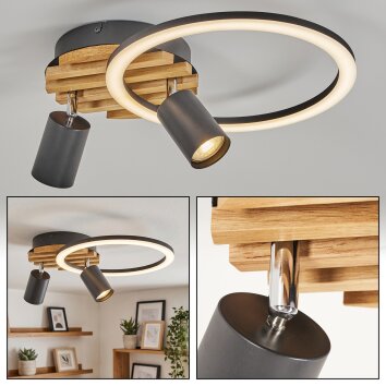 Ronde LED-plafondspot Velani met houten lamellenplaat, warmwit 3000 Kelvin