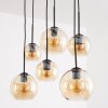 Boho cluster-hanglamp Koyoto, verstelbaar bij montage, 6 amberkleurige glazen bollen voor de eettafel