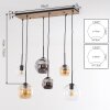 Hanglamp Koyoto, in hoogte verstelbaar bij montage, 6 glazen schermen in amber en chroom