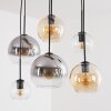 Cluster-hanglamp Koyoto, montageverstelbaar, 6 bollen in amber, helder en rook voor eettafel