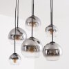 Moderne Hanglamp Koyoto met 6 rookglazen bollen, verstelbaar bij montage, voor de eettafel