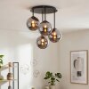 Moderne cluster-plafondlamp Chehalis met 4 glazen bollen in chroom en rookkleurig, ø 15 cm