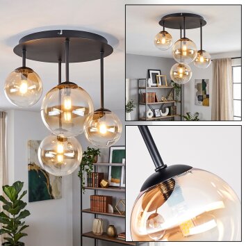 Kogellampje Chehalis, cluster met amberkleurige en heldere glazen bollen ø 12/15 cm