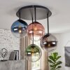 Cluster-plafondlamp Chehalis, 4 glazen bollen in blauw, chroom en groen