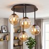 Moderne Cluster-plafondlamp Chehalis met 4 amberkleurige glazen bollen boven de eettafel