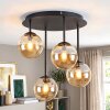 Moderne Cluster-plafondlamp Chehalis met 4 amberkleurige glazen bollen boven de eettafel