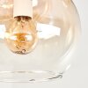 Cluster-plafondlamp Koyoto met 5 amberkleurige glazen bollen, met zandkleurige plafondplaat