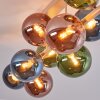 10-lichts clusterplafondlamp Gastor met glazen bollen in blauw, groen en koper
