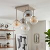 Plafondlamp met glazen bollen Gastor, 5 lichtpunten in amber, helder en rookglas
