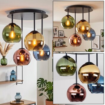 Koyoto plafondlamp met globe kappen, 4-lichts rond ø 25 cm, retro vintage