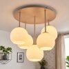 Plafondlamp met glazen bollen Koyoto, cluster met 5 witte kappen voor de eettafel