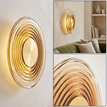 Liriel retro LED wandlamp rond, decoratieve muurverlichting met reliëf-ringen