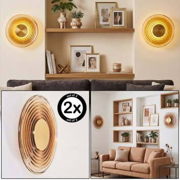 LED ronde wandlamp Liriel, set van 2, 3000 Kelvin warmwit, ringstructuur