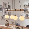 Houten-balk-hanglamp Koyoto, wikkelbare kabels, 4 lichtpunten voor de eettafel