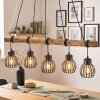 Houten-balk-hanglamp Oravi met vijf kooikappen voor de eettafel, lengte 100 cm, E27