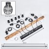 Houten-balk-hanglamp Oravi met vijf kooikappen voor de eettafel, lengte 100 cm, E27