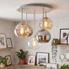 Cluster-plafondlamp Koyoto met 5 bollen in amber en rookkleurig glas