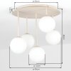Moderne Kogellamp Chehalis met vijf witte glazen bollen, zandkleurig metaal, Ø 43 cm