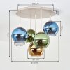 Moderne Kogellamp Koyoto met 5 bonte glazen bollen in blauw, goud en groen, Ø 15 cm