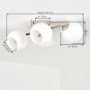 Moderne plafondlamp Koyoto met vier witte glazen bollen aan zandkleurige metalen stang