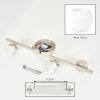 Moderne plafondlamp Koyoto met vier witte glazen bollen aan zandkleurige metalen stang