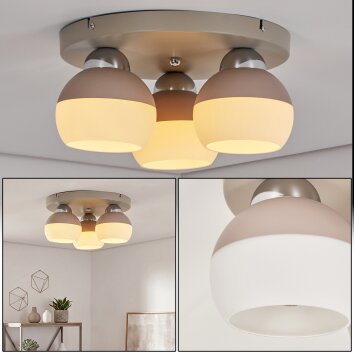 Moderne Cluster-plafondlamp Eloria met drie ronde witte glazen kappen, ø 13 cm, E27
