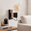 Moderne wandlamp Lemou met zichtbare E27-fitting, hoekige vorm en metalen wandplaat