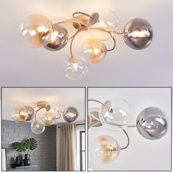 Kogellampje Chehalis in clusteropstelling met 6 bollen in amber, helder en rookglas ø 15 cm