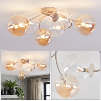 Moderne Kogel-plafondlamp Chehalis met zes glazen kappen in amber en helder