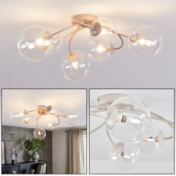 Moderne cluster-plafondlamp Chehalis met zes heldere glazen bollen, ø 12/15 cm