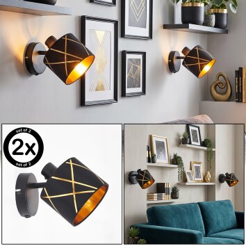 Wandlamp Opatija, set van 2 met goudkleurige uitsparingen, verstelbare kap