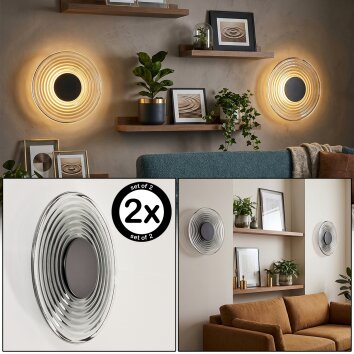 Liriel LED wandlamp rond ø 30 cm, 2-delige set met retro ringstructuur