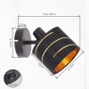 Muurspot Alsen met goudkleurige sleuven in zwarte stoffen kap, verstelbare lampkop, E14