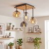 Plafondlamp met glazen bollen Gastor, 4 lichtpunten, houten lamellenplaat