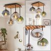 Cluster-plafondlamp Gastor met vier bollen in blauw, chroom, groen, helder en rookkleurig
