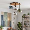 Cluster-plafondlamp Gastor met vier bollen in blauw, chroom, groen, helder en rookkleurig