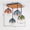 Boho Plafondlamp Gastor met 4 kleurrijke glazen bollen, houten lamellenplaat, ø 15 cm