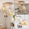 Moderne zandkleurige plafondlamp met glazen bollen Koyoto, 4 kappen in amber en chroom