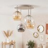Moderne zandkleurige plafondlamp met glazen bollen Koyoto, 4 kappen in amber en chroom