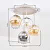 Moderne zandkleurige plafondlamp met glazen bollen Koyoto, 4 kappen in amber en chroom