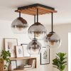Boho Cluster-plafondlamp Koyoto met 4 heldere en rookkleurige glazen bollen ø 15 cm