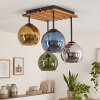 Cluster-plafondlamp Koyoto met houten lamellenplaat en 4 hangstangen, Boho stijl